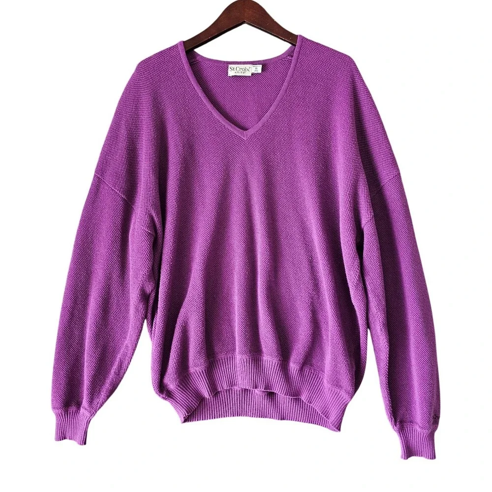 Vintage 90s‎ St Croix Sweater Mens XL Knit Purple V Neck Cotton Baggy Relaxed